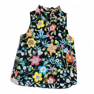 J. Crew Women's Black Multicolored Floral Sleeveless Blouse Liberty Fabric SZ 6